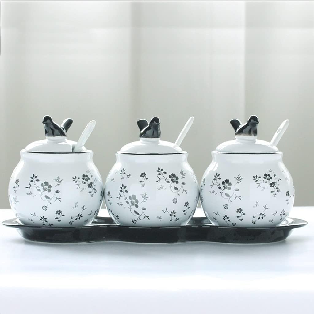 Gewürze Aufbewahrung Keramik-Gewürzbehälter-Set, Küchen-Gewürztopf-Set Mit Deckel, Löffel Und Tablett, Gewürzbox, Gewürzbehälter-Set Gewurzglaeser Gewürzglas