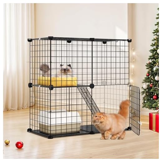 YITAHOME 2 Tier Cat Cage Indoor, Kitten Kennel Condo DIY Pet Playpen with Ladder for Small Animals Puppy Rabbit Bunny Squirrel