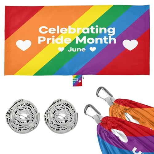 Takiito Pride Month Hammock 330 lb Capacity Travel Camping Hammock with Tree Straps, Portable Lightweight for Outdoor Beach Backpacking Backyard Patio