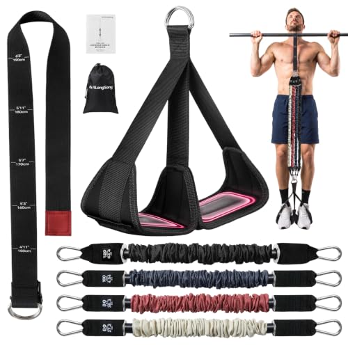 Image of ALongSong Pull Up Assistance Bands with Foot Support Pedal - Upgraded Heavy Duty Resistance Bands Adjustable Weight /Height with Bands&Measured Strap for Strength Training Home Gym