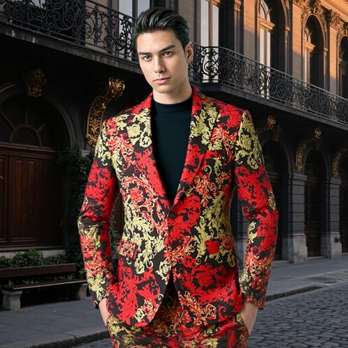 MOGU Men's Slim Fit Floral Suit Jacket – Stylish Sport Coat Blazer Tuxedo for Prom, Party, Wedding, or Casual Outfits2