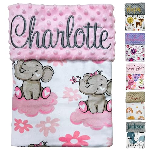 HuitzilAM Personalized Minky Blanket - 28x36in Custom Baby Blanket with Name Embroidery - Super Soft Plush with Name (Elephant)