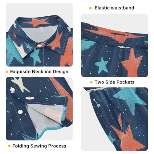 Boccsty Red White Blue Stars Boy Summer Shorts Sets Hawaiian Toddler Boys T-Shirt & Pants 2 Pcs 3T4