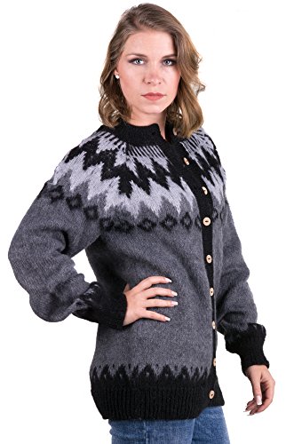Gamboa - Baby Alpaca Cardigan for Women - Buttoned Cardigan - Grey Tones Andean Design