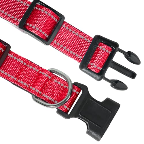 Collar reflectante para perro con hebilla ajustable, nylon rojo, talla S miniatura 2