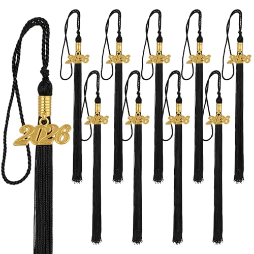 Image of 10 Pieces 2026 Graduation Tassels Bulk with Gold Year Charms for Graduation Cap Accessories (Black)