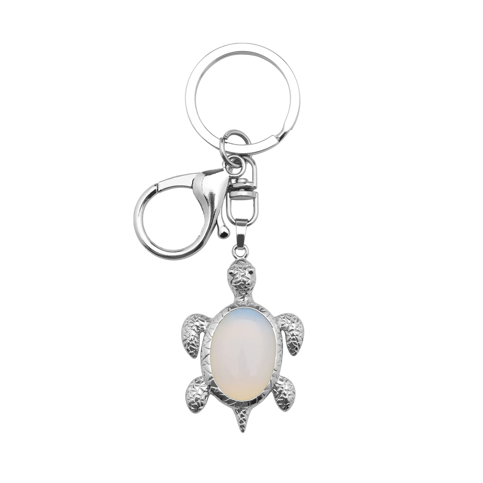 Create idea Opal Sea Turtle Keyring Energy Stone Gemstone Lobster Clasp Pendant Charm Keychain for Purse Backpack Handbag Mobile Phone Jewelry Accessory, Natual, 11.2x3.1x0.6cm