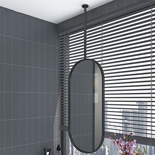 WYZDCP Decke hängende Spiegel klar und praktisch, Moderne Schwarze ovale hängende stabspiegel Badezimmer rasierung Make-up Wohnzimmer Schlafzimmer Eingang Wand dekor Spiegel (Size : 50cmx70cm) Cover