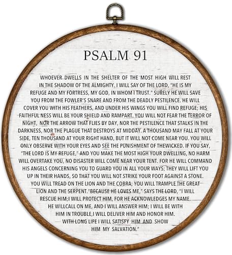 BEZBEX Motivational Psalm 91 Wall Art Decor Christian Bible Verse Round Canvas Prints Wall Art Religious Home Decor Rustic for Bedroom Office Living Room(White) 10x10-11