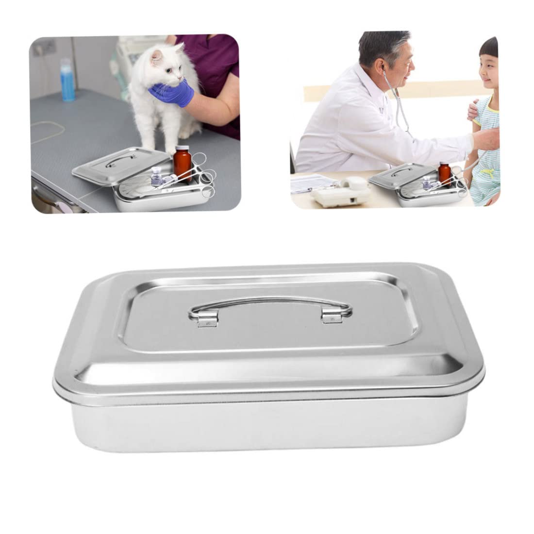 Organizador de bandeja de instrumentos dentales de acero inoxidable con tapa y asa