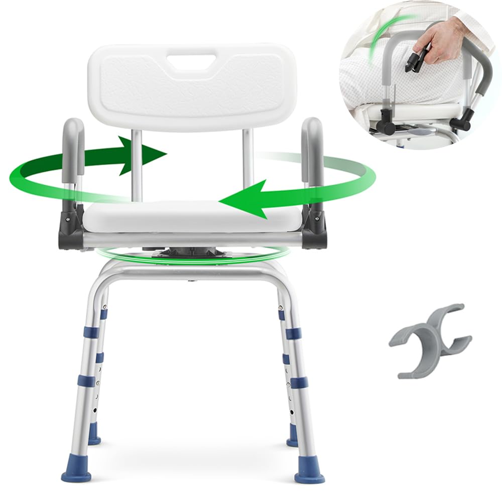 GreenChief Silla de Ducha giratoria para Ducha Interior, Silla de baño para discapacitados con Brazos caídos y Respaldo, Asiento de Ducha Giratorio de 360 Grados para Ancianos y discapacitados (300
