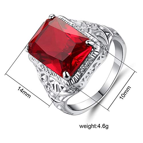 Thai Silver Red Simulation Vintage Ruby Engagement Ring Big Carat Simple Flower Pattern Square Engagement Female Ring Size 6-10 (8)2