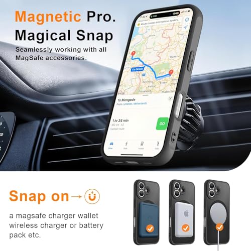 Image of Elzzi Magnetic for iPhone 17 Case Compatible with MagSafe Lens Camera Protection Slim Translucent Matte Shockproof with Anti-Fingerprint Phone Case, Black