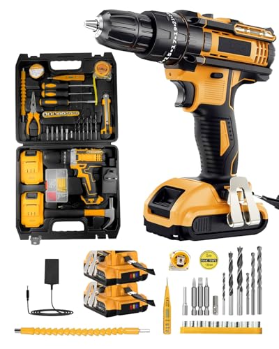 KALAHOL Cordless Drill Set 21V, 99PCS Electric Screwdriver Set with 2 Batteries 2000mAh, 25+3 Torque Cordless Hammer Drill, 42N.m Max, 2 Speed, LED Work Light for Home and Garden DIY Project