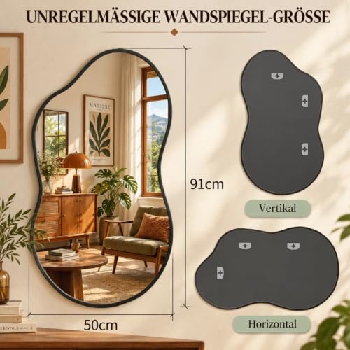 Clevich Spiegel Asymmetrisch 50 x 91 cm Rahmen Alu, HD Glas Wandspiegel – Ansicht 2