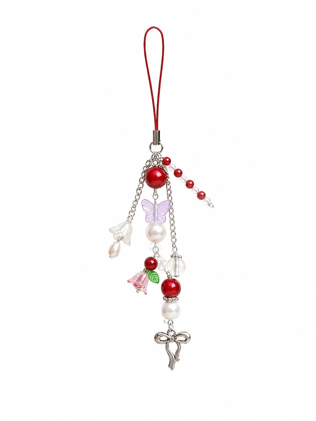 Aesthetic Red Bead and Purple Butterfly Handmade Phone Charm Strap for Mobile by LOOPITSHOP-image-19