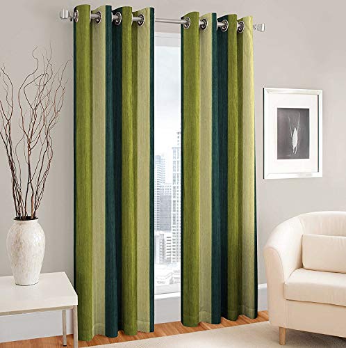 Image of Polyester Blend Long Crush Eyelet Window 5 ft Curtains (Green) Set of 2