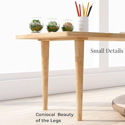Miniatura 22 de WoodShine Mesa de café y té de madera moderna de mediados de siglo, escritorio de piso bajo japonés, mesas auxiliares de madera maciza real con