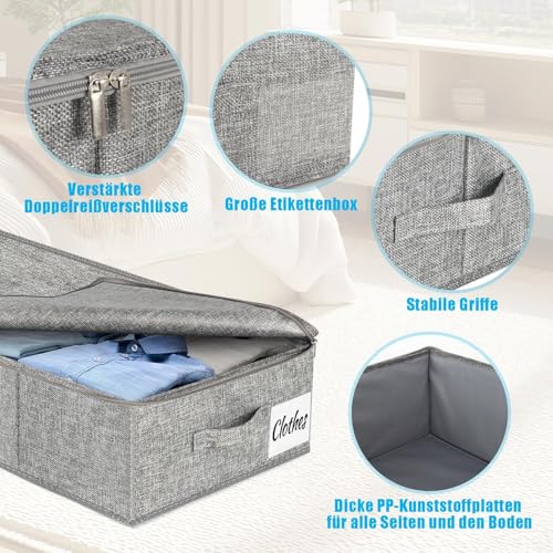 Unterbett Aufbewahrungsbox mit Deckel, 2 Stück Faltbar Unterbettkommode, Waschbar Kleideraufbewahrung & Organisation, 3 Griffen Doppelreißverschluss Aufbewahrungsboxen für Kleidung Decken, 76x40x17cm