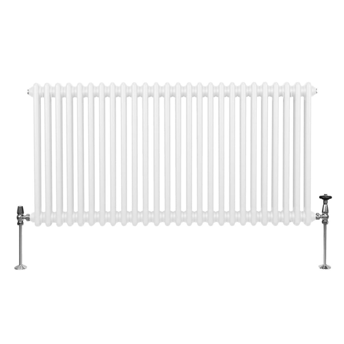 Radiador Tradicional Horizontal de 2 columnas 600mm x 1192mm | Blanco | Acero | Montado en pared | Kit de fijación y soportes + Cepillo de limpieza GRATIS | Calefacción estufa calefactor