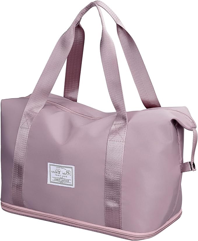 KeetlyLeather 35 Cms Large Capacity Folding Travel Bag Lightweight Waterproof Carry Luggage Bag Travel Duffle Handbags Travelling Bag for Women and Men (Dark Pink)