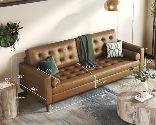 AMERLIFE Mid-Century Genuine Leather Couch