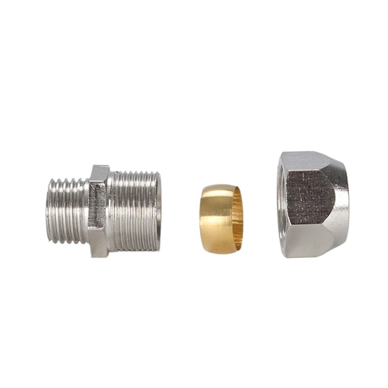 1PC Nickel Plated Brass Compression Tube Pipe Fittings PC Compression Union Connector&Compression Sleeves Ferrules(PC 10mm,3I8)