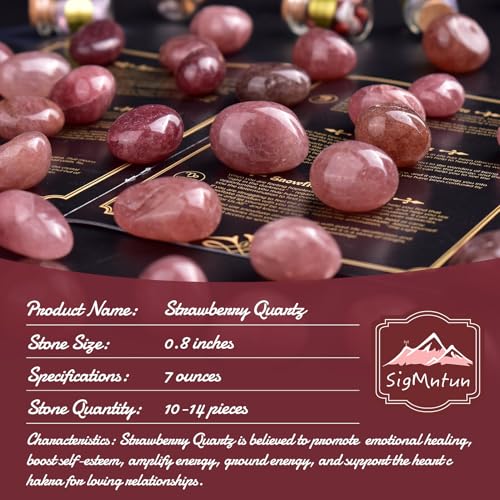 Image of Polished Stone Set Strawberry Quartz Crystals, 0.8 inch Handpicked Tumbled Gemstones Rocks, Pebbles for Reiki, Chakra, Healing, Home Decor