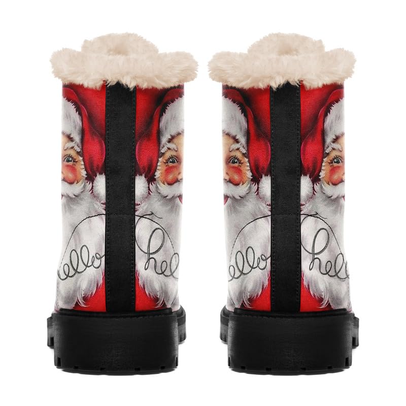 Womens Winter Boots,Custom Christmas Snow Boots Cute Santa Claus Print Fur Boots For Women Waterproof Slip On Warm Winter Snow Boots4