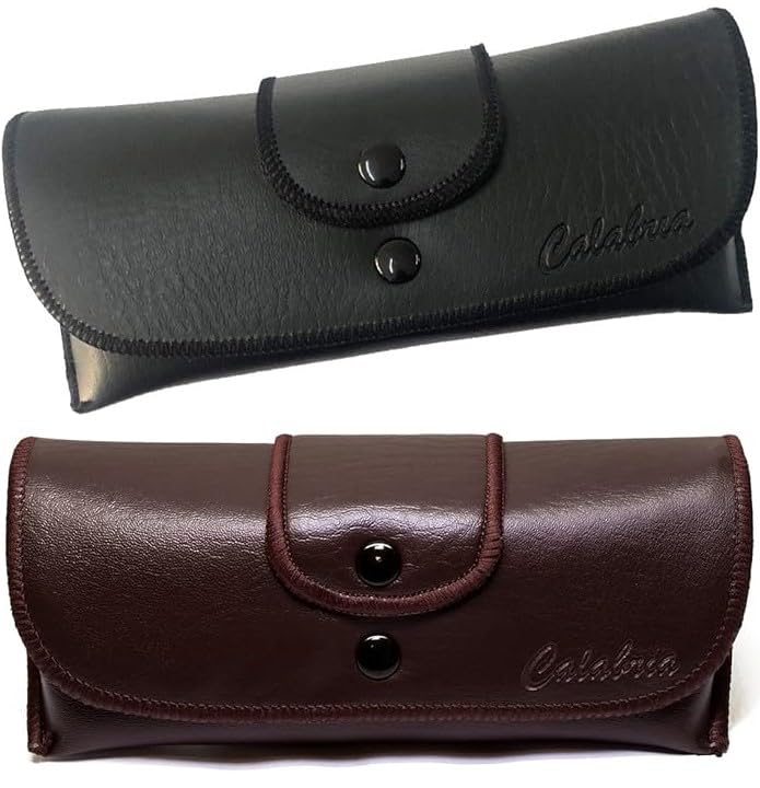 Image of Calabria Double Snap Belt Loop Eyeglass Case PU Leather Vintage Style Old School Eye Glasses Pouch Semi-Hard Sunglass Holder