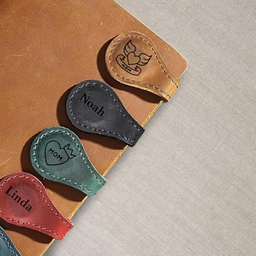 Personalized Leather Magnetic Bookmark – Custom Initial Bookmark with Mothers Day Icons, Handmade Reader Gift for Mom, Custom Magnet Bookmark for Book Lovers, Gift for Her - Thumbnail 2
