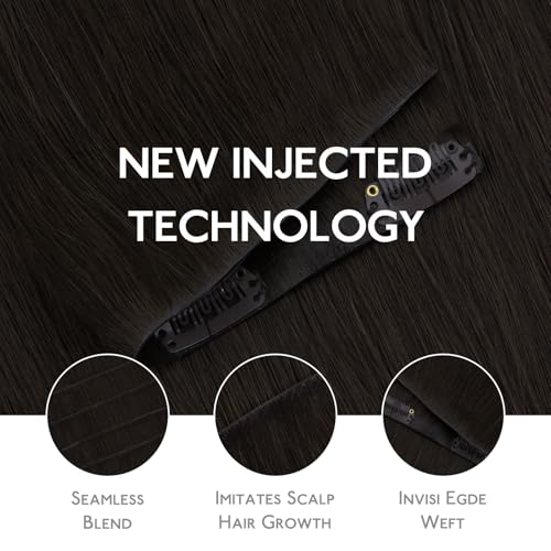 Image of WENNALIFE Invisi Edge Clip in Hair Extensions Real Human Hair, 12 Inch 80g 7pcs Dark Brown Invisible PU Skin Weft Straight Extensiones De Cabello Hmano Clip Ins