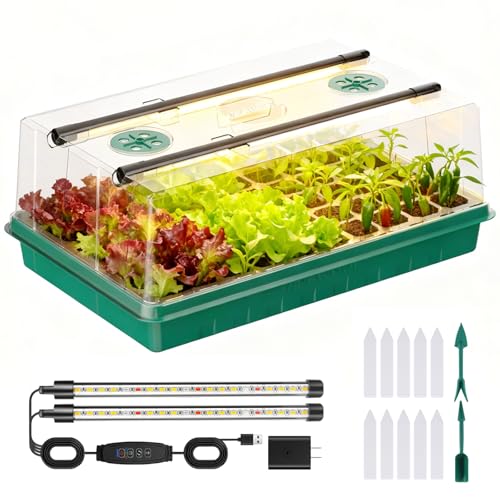 Seed Starter Trays with Grow Lights Grow Lights for Seed Starting Kit Timming Set Indoor Plant Growing Kit for Gardeners Germination Trays Kits Gardening Gifts for Women Mom Gifts (60 Cells)
