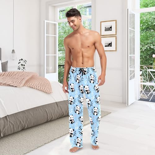 Men's Cute Cartoon Panda Pajama Pants with Pockets Straight Fit
