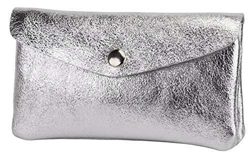 SH Leder Echtleder Kleine handliche Kartenetui Geldbörse Reise Sport Urlaub compackt Lifestyle Unisex 15x9cm Mila B085 (Silber) Cover
