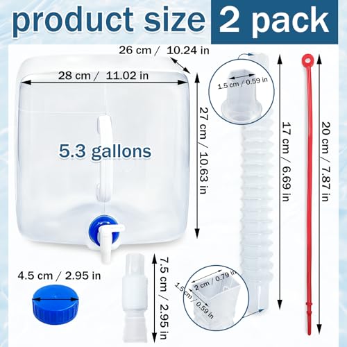 2 Pack Contenedor de Agua Plegable de 5.3 Galones Libre de BPA con Grifo y Gancho miniatura 2