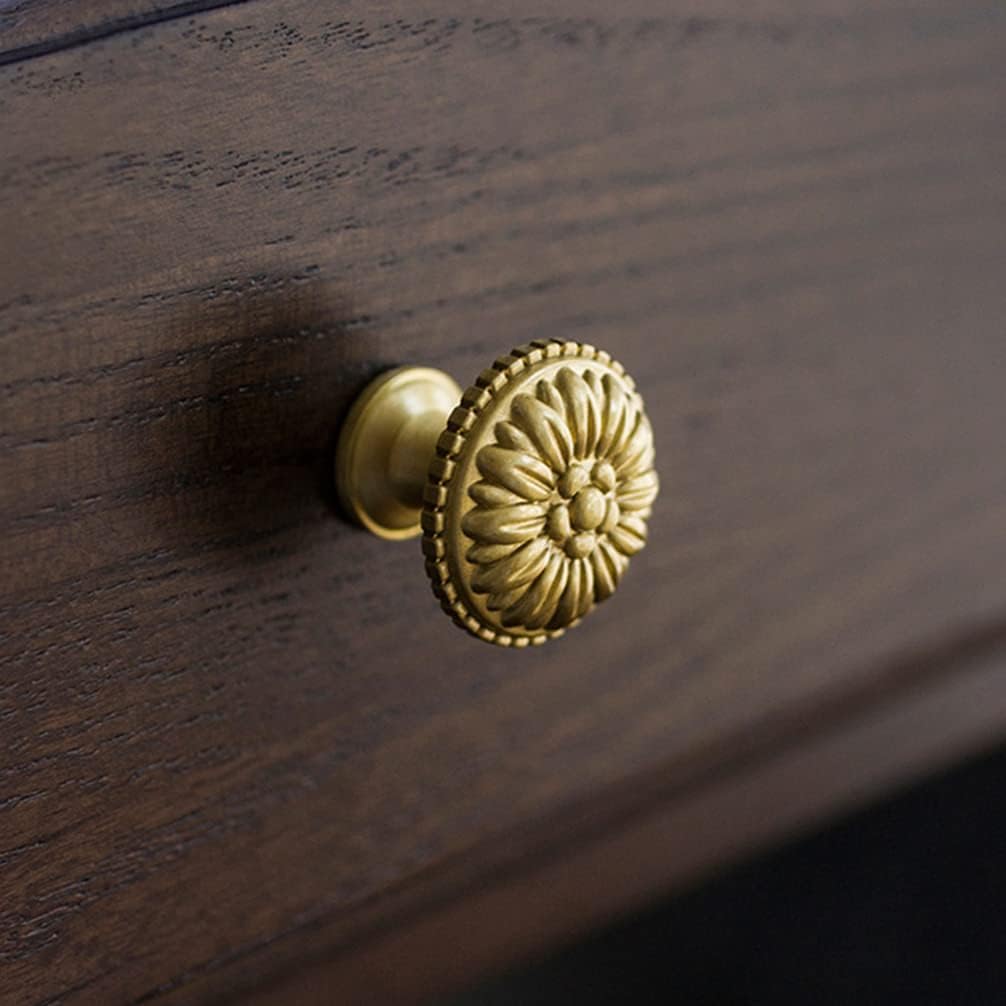 Myxekllo Brass Cabinet Round Knobs, 2 Pack Gold Euro Style Cabinet Knob Dresser Drawer Modern Dresser Drawer Knobs, Vintage Brass Cabinet Knobs