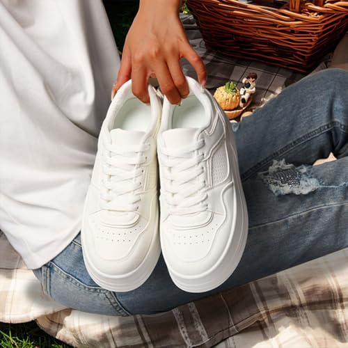 Sneakers for Women,Stylish Thick Soled Breathable White Walking Shoes, Non Slip, Lightweight, Comfortable, Soft Sole2