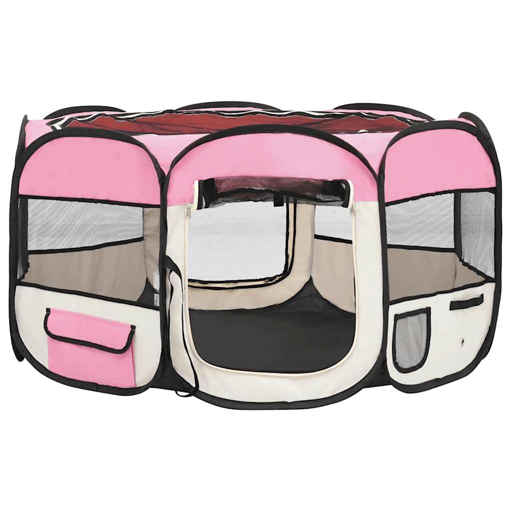 vidaXL Box per Cani Pieghevole con Borsa Trasporto Rosa 125x125x61 cm Recinto