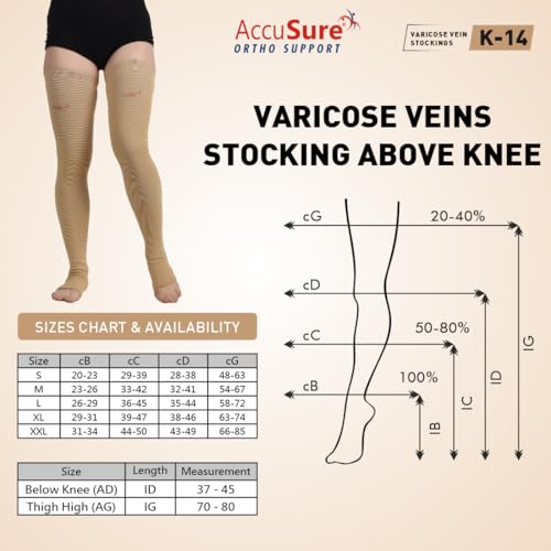 Image of AccuSure Medical Compression Varicose Vein Stockings (Anatomical Shape,Easy to use, Non Slippagen, Durable)-Thigh Length for Varicose Veins Can Be Used By Men & Women