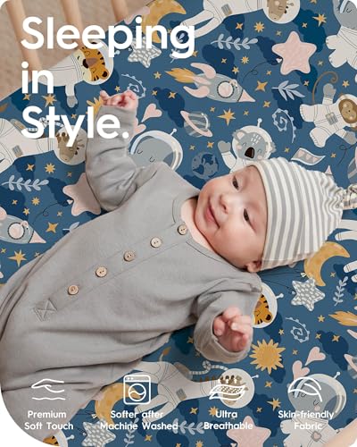 Image of Graco Pack and Play Sheets Fitted, TotBasic Ultra Soft Mini Crib Sheets Boy, Neutral Pack N Play Mattress Sheets Hypoallergenic and Soothing, Premium Jersey Playrad Sheets, 2 Pack (Dino Space)