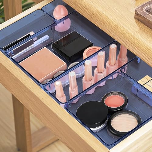 Image of 10 PCS Drawer Organizer Set, 5 Size Bathroom and kitchen organizer Trays | Bathroom and kitchen Drawer cabinet organizer Trays, Clear Storage Bins for Makeup, Jewelry, Utensils and Gadgets
