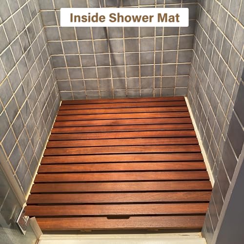 Tapis de bain en bois massif 40x61 cm antidérapant avec lattes pour douche