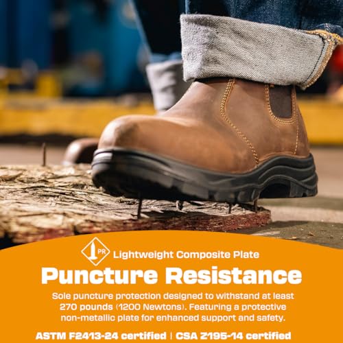 MooseLog Men's ASTM & CSA Composite Toe Chelsea Work Boots – 100% Leather, Lightweight, I/C/EH/PR/ESR, Oil/Slip/Heat Resistant, Rubber Outsole, Safety Boots 56664