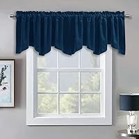 Vista 19 de StangH Cortinas decorativas de lujo, cenefa azul con bloqueo de luz, cenefa festoneada para ventana pequeña con bolsillo sólido para barra, cortina