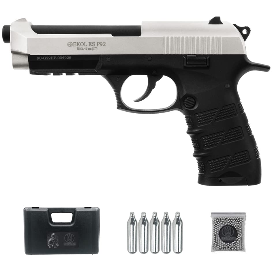Pistola de balines ES P92 Bicolor 4,5mm Arma de Aire comprimido CO2 BB's + maletín