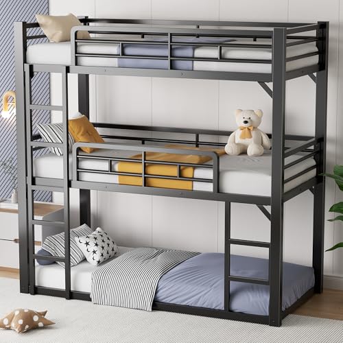 PVWIIK Heavy Duty Triple Bunk Bed for Kids Bedroom,Twin Over