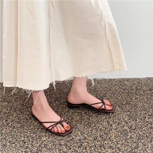 Flat bottomed herringbone slippers for women, summer beach clamp feet, square toe, niche beach sandals3