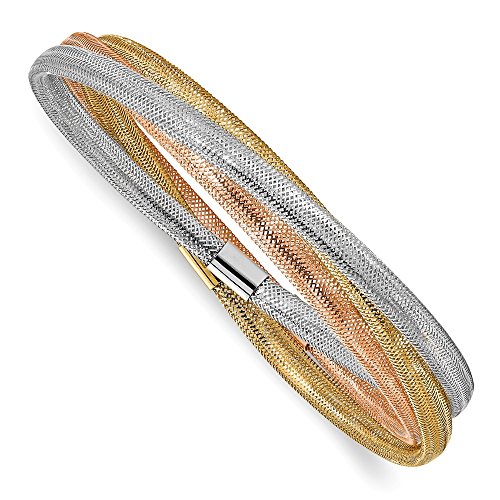 14k Tri Three Color Gold Stretch Mesh Three Intertwined Bangle Cuff Bracelet