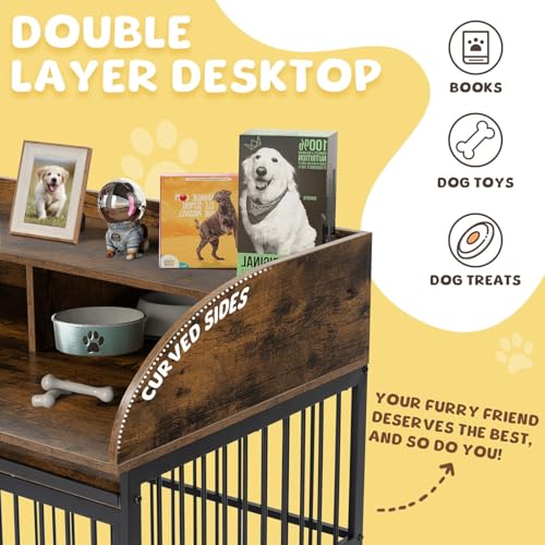 Merax 38” Heavy Duty Medium Dog Crate Indoor Furniture, Wooden Metal Kennel Pet Cage with Lockable Wheels & End Table Double Layer Storage, Brown Merax 38” Heavy Duty Medium Dog Crate Indoor Furniture, Wooden Metal Kennel Pet Cage with Lockable Wheels & End Table Double Layer Storage, Brown